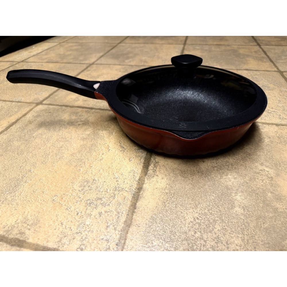 Vinchef 12" Ceramic Nonstick Frying Pan Skillet w Glass Lid Induction Red Black